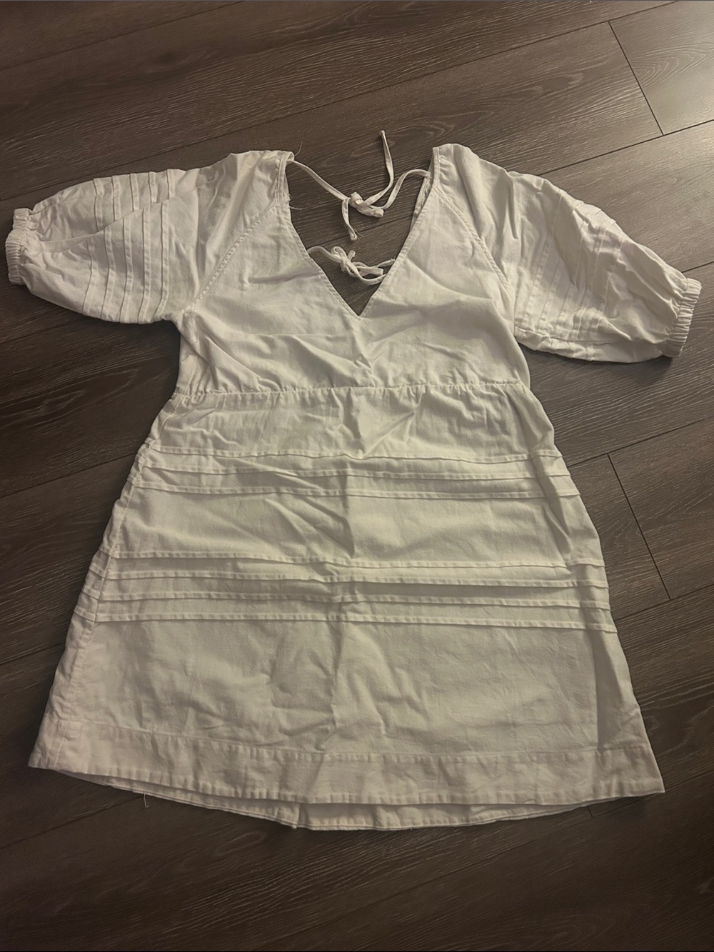 7 For All Mankind White V-Neck Tie-Back Mini Dress